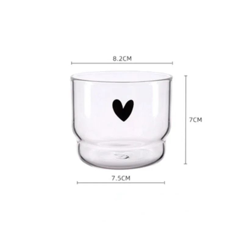 Copo de Vidro Borossilicato Transparente Criativo em Formato de Copos Empilhados para Sala de Estar, Copo Fofo Estampado com Coração, Copos para Beber