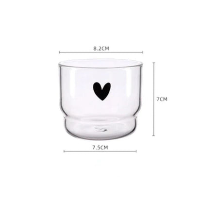 Copo de Vidro Borossilicato Transparente Criativo em Formato de Copos Empilhados para Sala de Estar, Copo Fofo Estampado com Coração, Copos para Beber