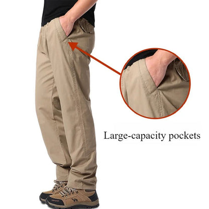 Calças Casuais Masculinas, Calça Cargo de Algodão para Primavera e Outono, Calça Esportiva Grande Plus Size, Calça Reta Solta Masculina com Cintura Elástica