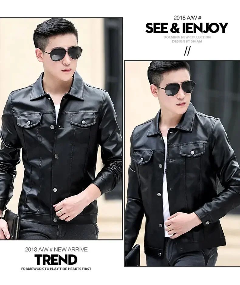 High Quality Men's PU Leather Jacket Male Slin Casual Jacket Korean Trend Slim Fit Handsome Youth Leather Coat Business Jackets