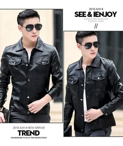 High Quality Men's PU Leather Jacket Male Slin Casual Jacket Korean Trend Slim Fit Handsome Youth Leather Coat Business Jackets