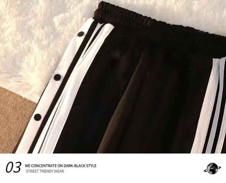 Women's Casual Side Stripe Split Pants Loose Wide Leg Comfortable Slimming Sports Trousers Trendy Ins Style Elastic Waist