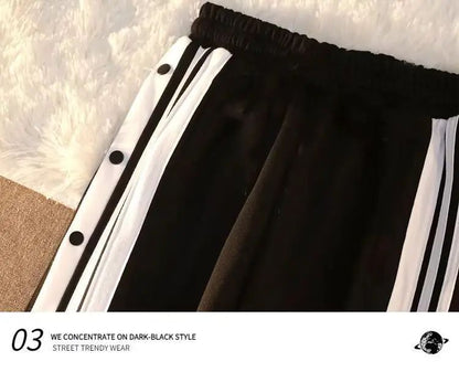 Women's Casual Side Stripe Split Pants Loose Wide Leg Comfortable Slimming Sports Trousers Trendy Ins Style Elastic Waist