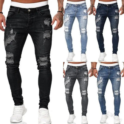 New Style Men's Hip Hop Slim Fit Jeans You And Smooths Your Silhouette Ripped Small Footwear Amazon WISH Badge Plus Size Jeans N