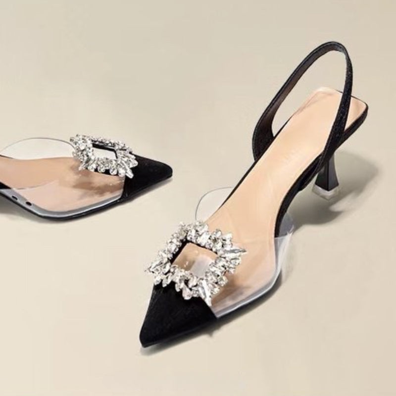 Sapatos Femininos de Salto Alto Primavera e Outono, Novos, Sexy, para Banquete, Confortáveis, Cristal, Transparentes, Cor Sólida, Bico Fino