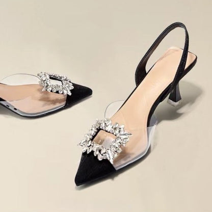 Sapatos Femininos de Salto Alto Primavera e Outono, Novos, Sexy, para Banquete, Confortáveis, Cristal, Transparentes, Cor Sólida, Bico Fino