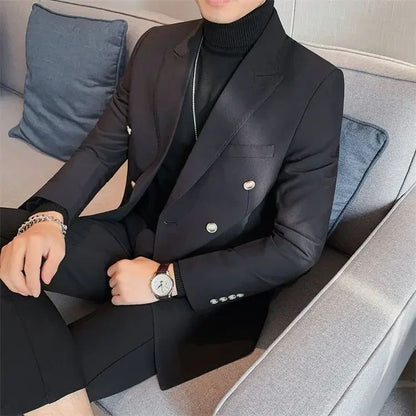 Jacket for Men Dress Jackets Coats Double Breasted Black Business Man Suits and Blazers Simple New in Korean Style Clothes 2025