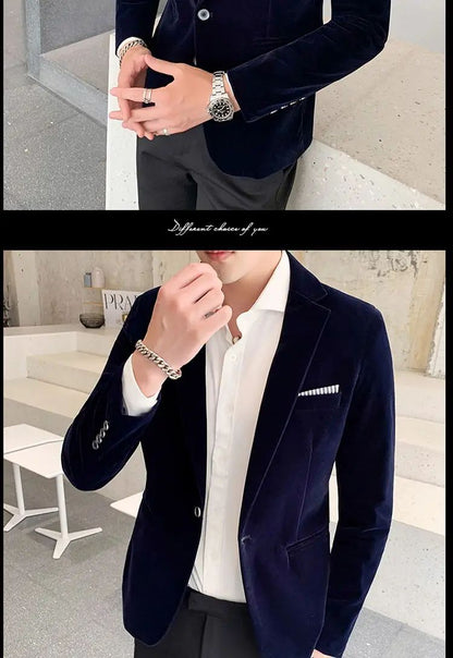 2023 Spring Velvet Wedding Dress Coat Mens Blazer Jacket Fashion Casual Suit Jacket Stage Men's Business Blazers Costume Homme