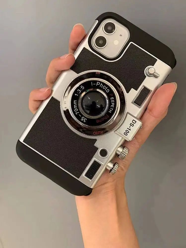 Capa de Couro Emily Em Paris Câmera Retrô 3D para IPhone 11 13 14 15 16 Pro Max 12 Mini XS XR X 7 8 Plus SE 2022 Acessórios IPhone
