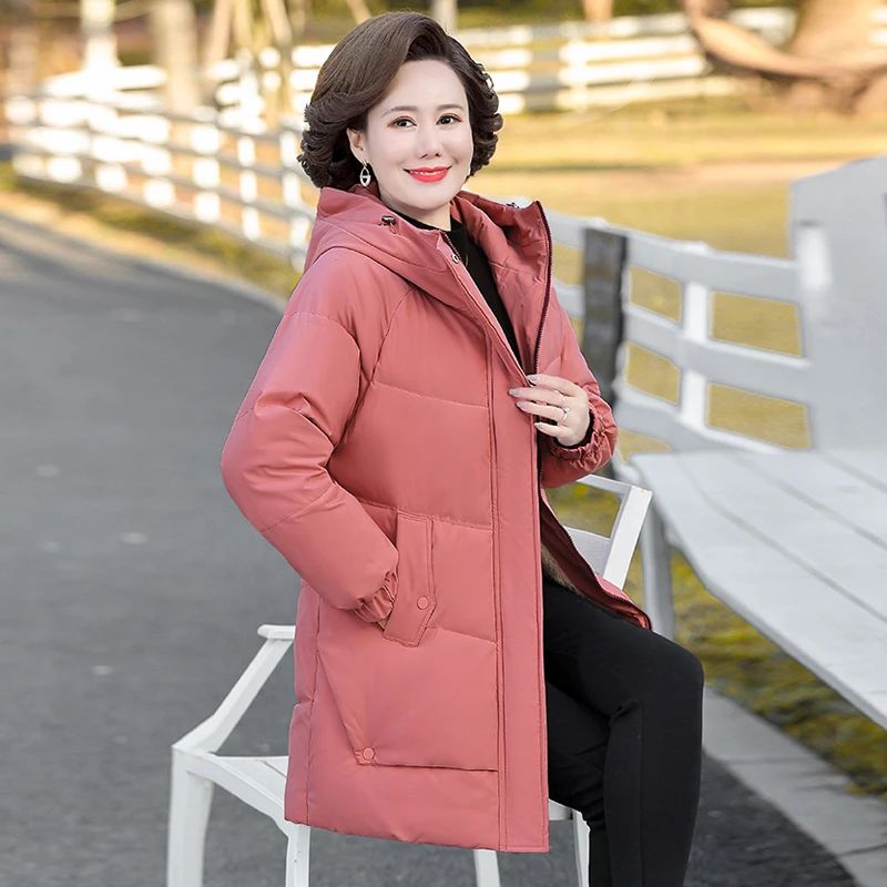 NEW Winter Cotton padded Jacket Hooded fleece thick Parkas Warm Loose Long Overcoat middle aged and Grandma Snow Coat