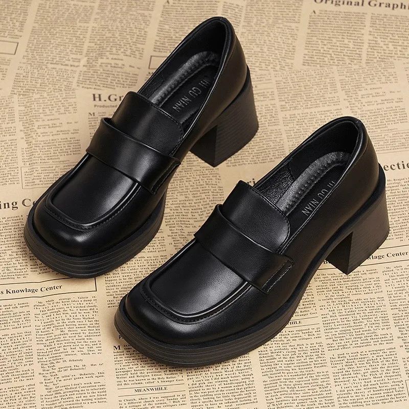 2025 New Fashion Round Toe Cover High Heel Shoes Comfortable Waterproof Table Thick Heel Casual Women's Shoes  Zapatos De Mujer