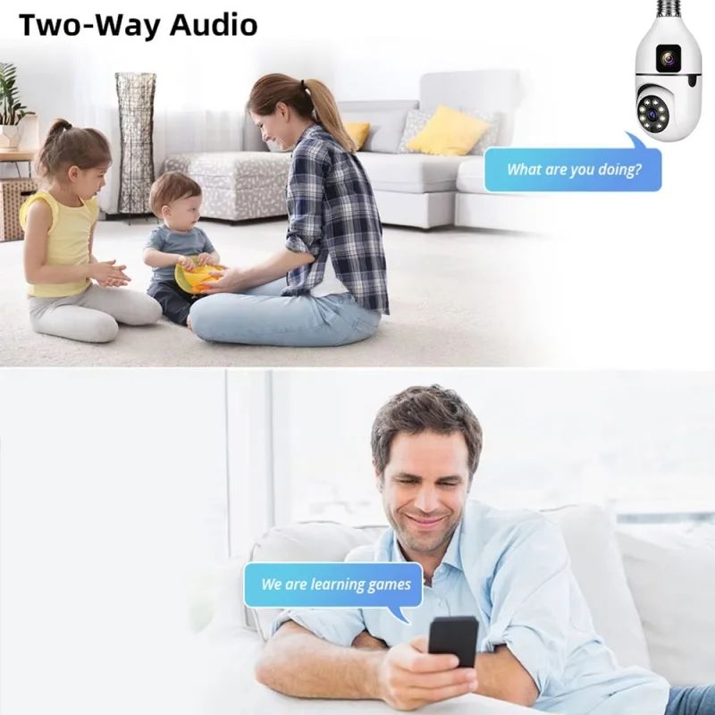 8MP WiFi IP Camera E27 Bulb Dual Lens Wireless Cam Baby Monitor Two-way Audio AI Human Tracking Smart Home Surveillance Camera