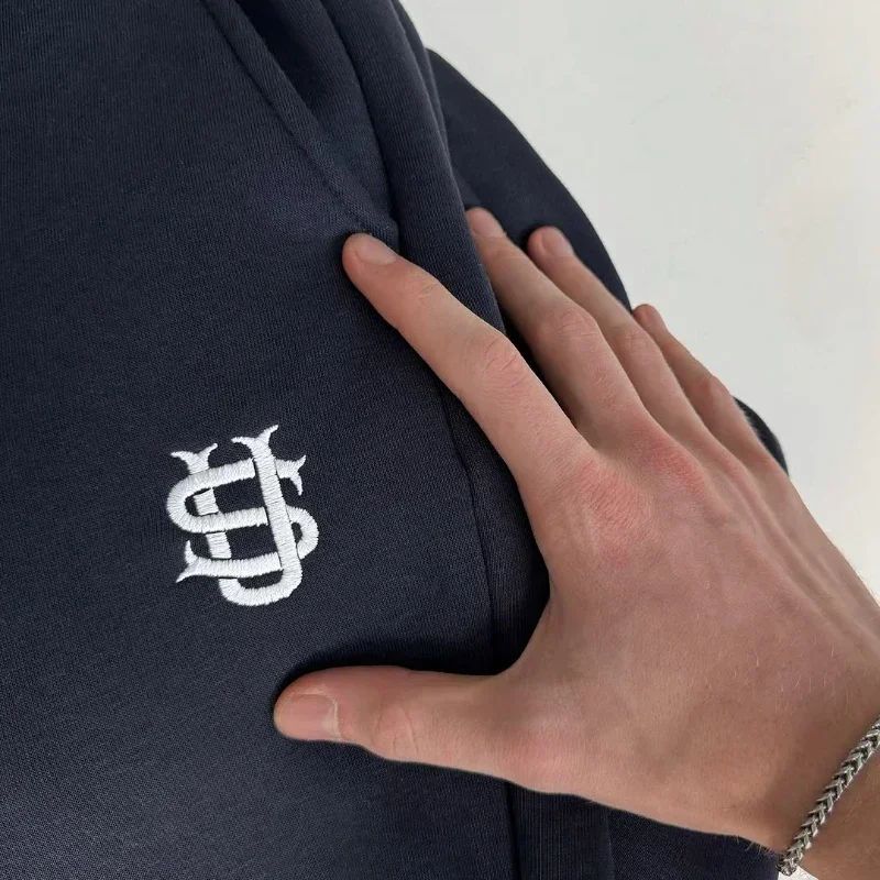 Calça Moletom Bordada Su Jogger Hip Hop Rosa Casual Cintura Elástica Masculina Americana Marinho Y2K Moeda Berlim Street Estilo Anos 2000