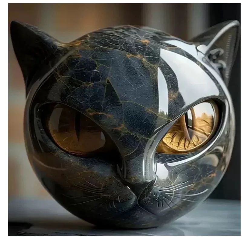Exquisite Purple-Black Cat Stone Resin Sculpture A Meticulously Crafted,durable Decor Piece,perfect for Home or Office Display