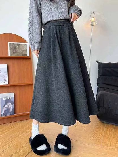 Smvp High Quality Knitted Long Skirt Women Autumn Winter Thick Warm A-Line Skirt Female Solid Casual Wild High Waist Skirts