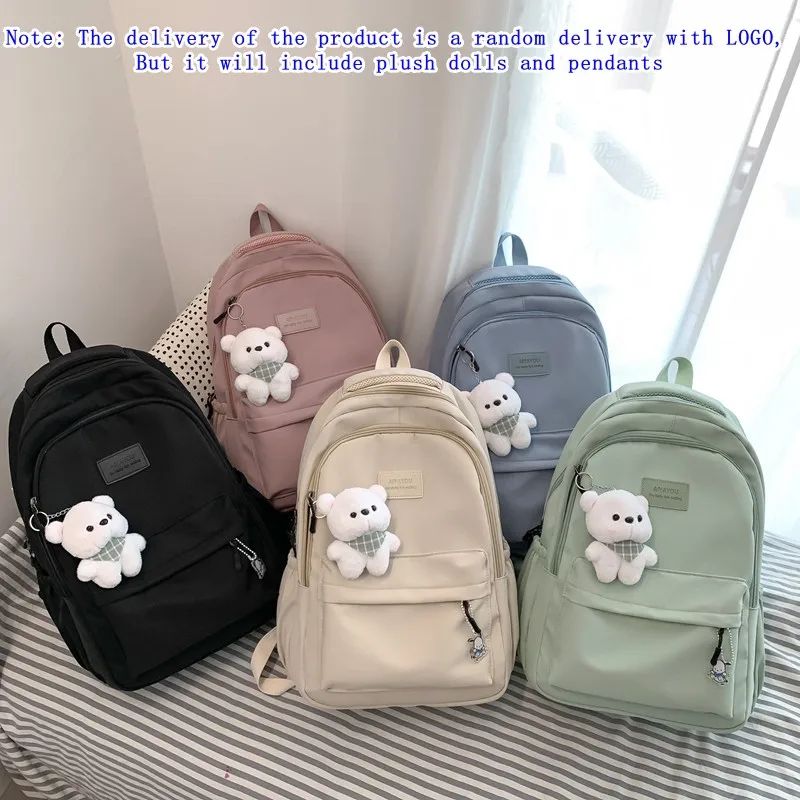 Schoolbags Student Japanese And Versatile Backpack Unisex Large-Capacity Backpack Girl Simple Polyester Material Doll Decoration