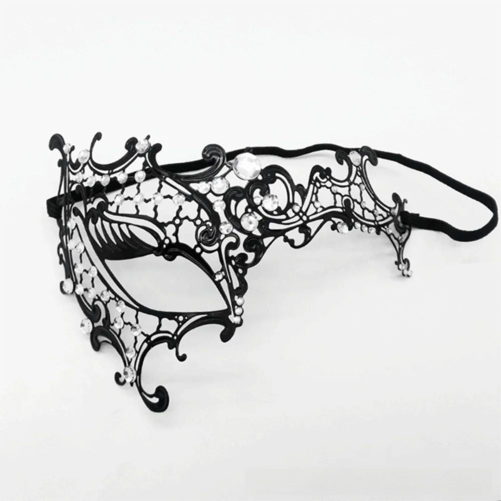 Black Gold Skull Metal Mask Halloween Rhinestone Half Face Venetian Masquerade Men White Women Skull Party Mask