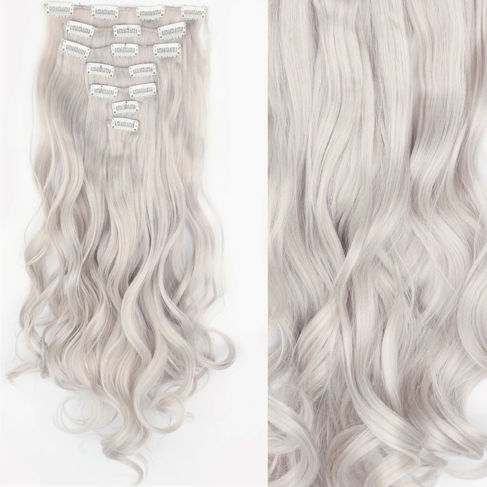7 peças/conjunto de aplique de cabelo com 16 grampos, preto, longo e liso, cabelo natural, aplique de cabelo ombre, fibra resistente ao calor para penteado feminino