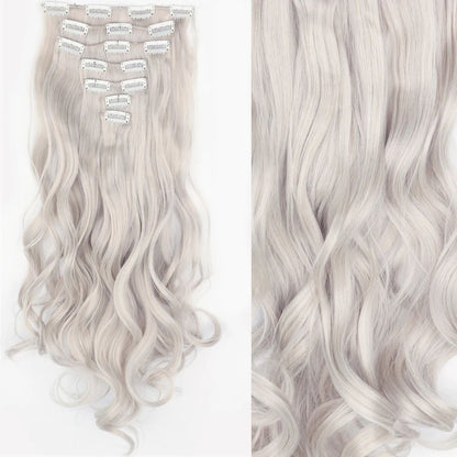 7 peças/conjunto de aplique de cabelo com 16 grampos, preto, longo e liso, cabelo natural, aplique de cabelo ombre, fibra resistente ao calor para penteado feminino