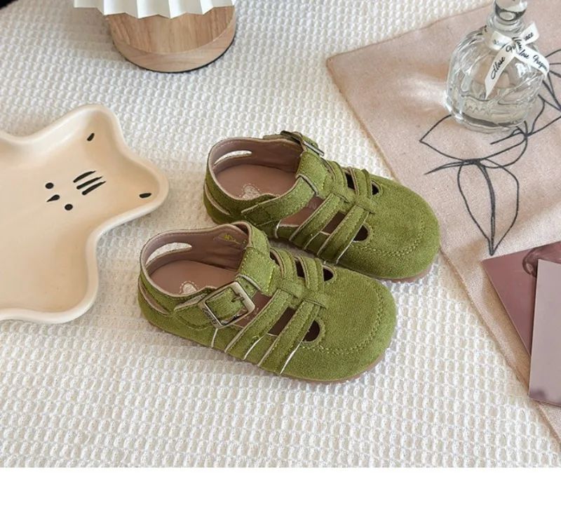 1-12Y Children's Sandals Toe Protect Boys Girls Summer New Candy Color Soft Sole Shoes Kids Casual Retro Flat Leather Sandals