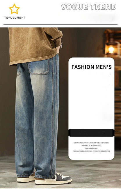 Streetwear Vintage Jeans Men's New Personality Thin Fashion Personalized Loose Trousers Casual Straight Wide Denim Pants Male