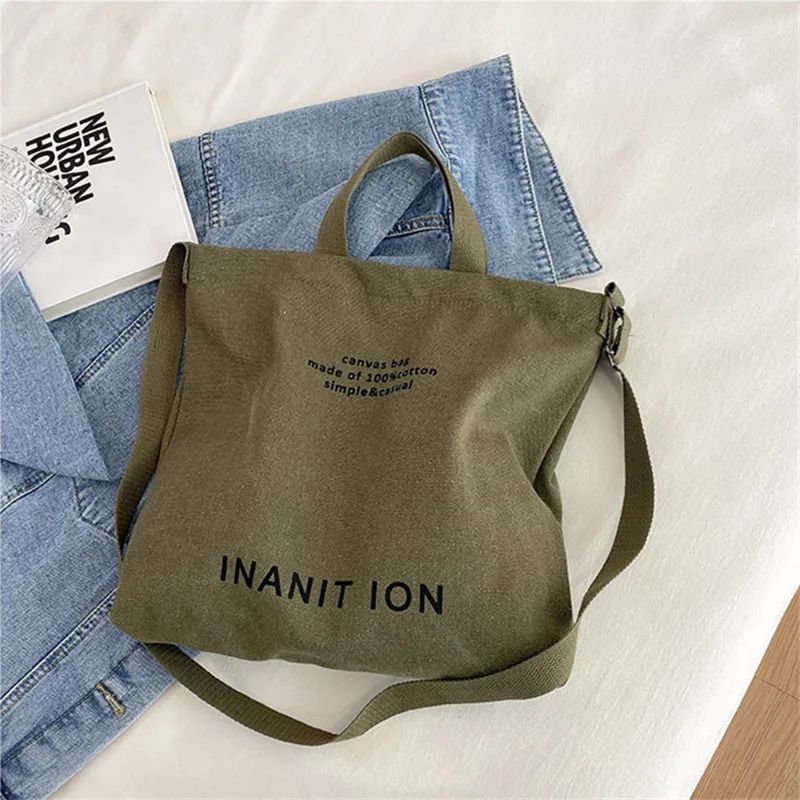 Japanese Canvas Crossbody Bags for Men Women Retro Letter Tote Bag, Trendy Literary Handbag Shoulder Bag for School Work Travel