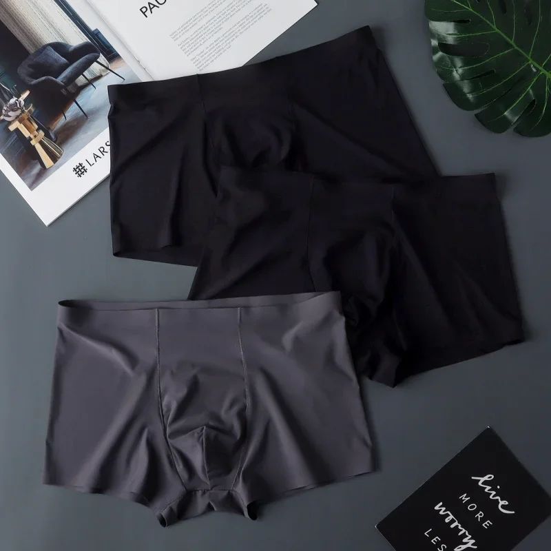 3PCS High Quality Men's Ice Silk Underwear Summer Thin Breathable Seamless Panties Sexy Male Underpants Plus Size