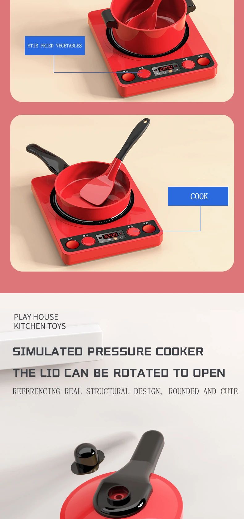 Brinquedos Infantis de Faz de Conta Cozinha Vermelha Brinquedos de Simulação de Alimentos Cozinhando Brinquedos Interativos Educacionais de Casa para Meninas Meninos