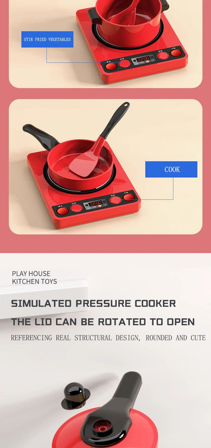 Brinquedos Infantis de Faz de Conta Cozinha Vermelha Brinquedos de Simulação de Alimentos Cozinhando Brinquedos Interativos Educacionais de Casa para Meninas Meninos