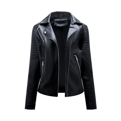 Black Women Faux Leather Jacket Spring Autumn Zipper Casual Pu Coat Female Biker Outerwear Ladies Clothes S-XXXL