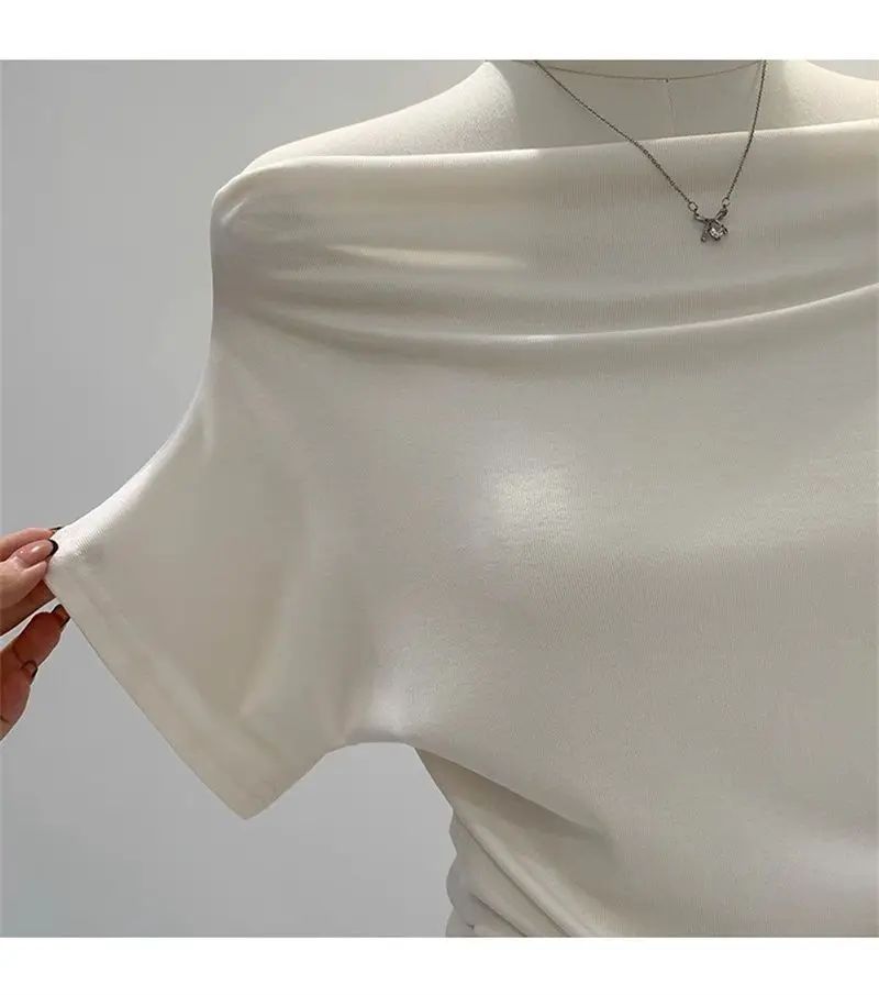 Ultra-Hand Feel Modal Cotton Short Sleeve T-Shirt Women Summer Design Slim Fit Shoulder Baring Fashionable Top