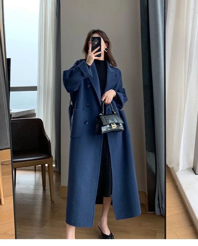 New Hot Sale Of The Season Women's Woolen Coat plus Size over Knee Length Loose Fit Slimming High End Fashionable Polyester Fibe