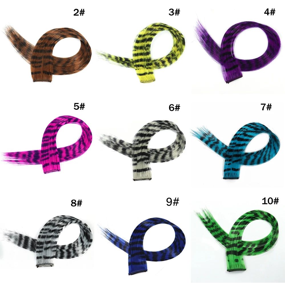 Extensão de Cabelo Sintético 18" Longo Liso Feminino Clip-In de Alta Temperatura Pedaço de Cabelo Peruca de Pena Azul Rosa Colorido