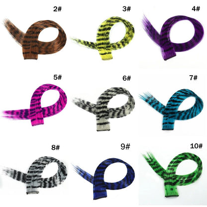 Extensão de Cabelo Sintético 18" Longo Liso Feminino Clip-In de Alta Temperatura Pedaço de Cabelo Peruca de Pena Azul Rosa Colorido