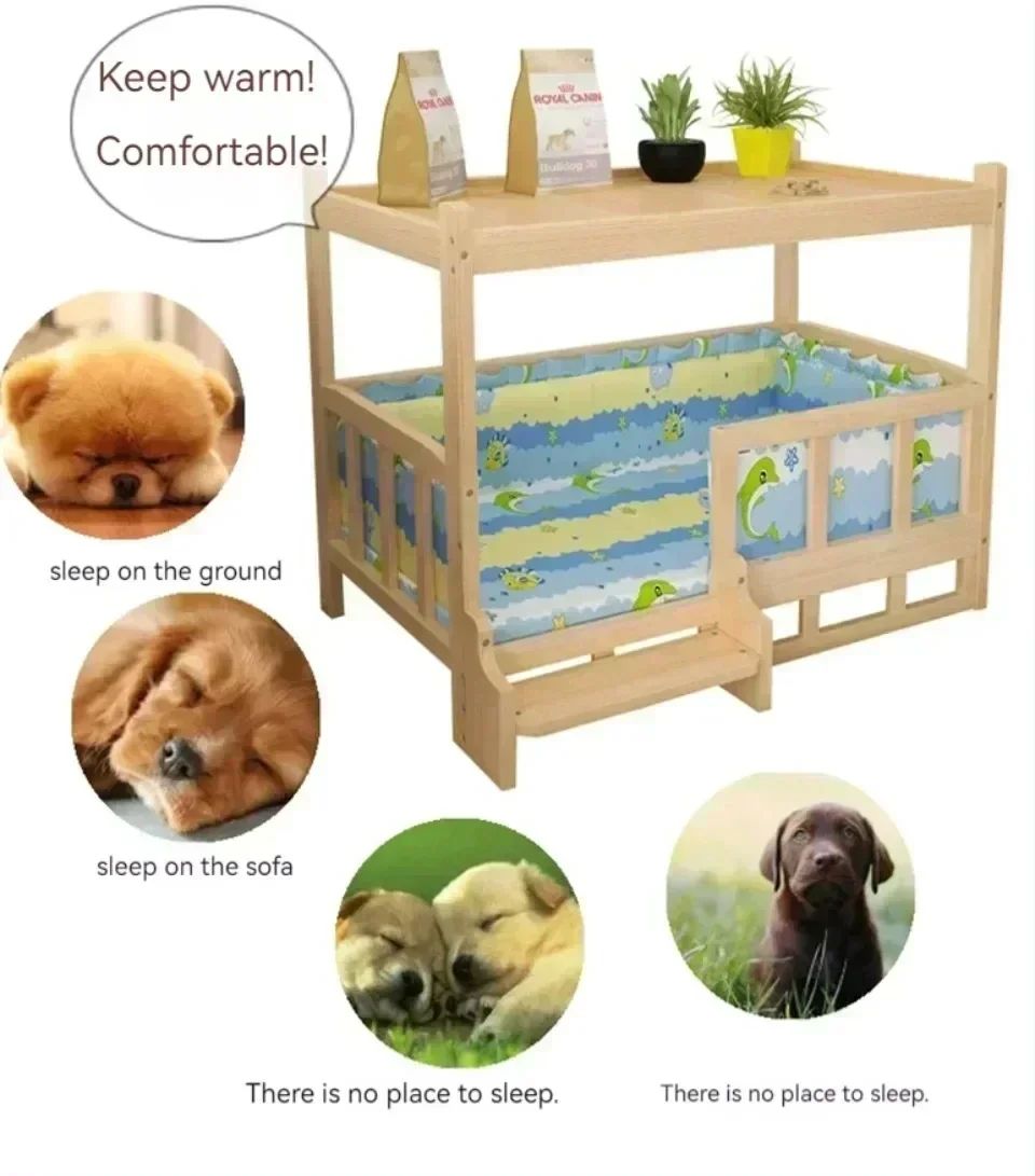 Cama de cachorro de madeira com design simples que pode ser usada como mesa de cabeceira, casinha de cachorro para todas as estações, proteção ambiental, cama de animal de estimação prática