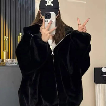 Winter New Short Fur Lined Leather Jacket Women's Hat Integrated Eco-friendly Lamb Fur Vest Women's Regular Style Coat