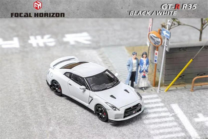 Focal Horizon 1:64 Skyline GTR R35 Preto / Branco Capô Articulado Miniatura de Carro Die-Cast Colecionável
