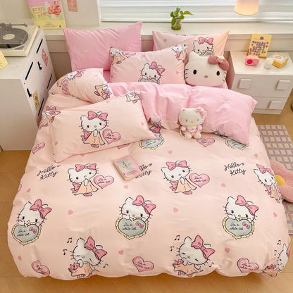 Capa de Edredom Kuromi Melody Desenho Animado Hello Kitty Cinnamoroll Conjunto de Cama Infantil Dormitório Estudantil Capa de Edredom Fofa Decoração de Quarto