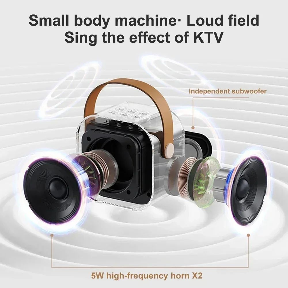 Máquina de karaokê K12 com 1/2 microfones sem fio portátil 5.3 sistema de alto-falante Bluetooth PA luzes RGB áudio doméstico KTV presentes infantis
