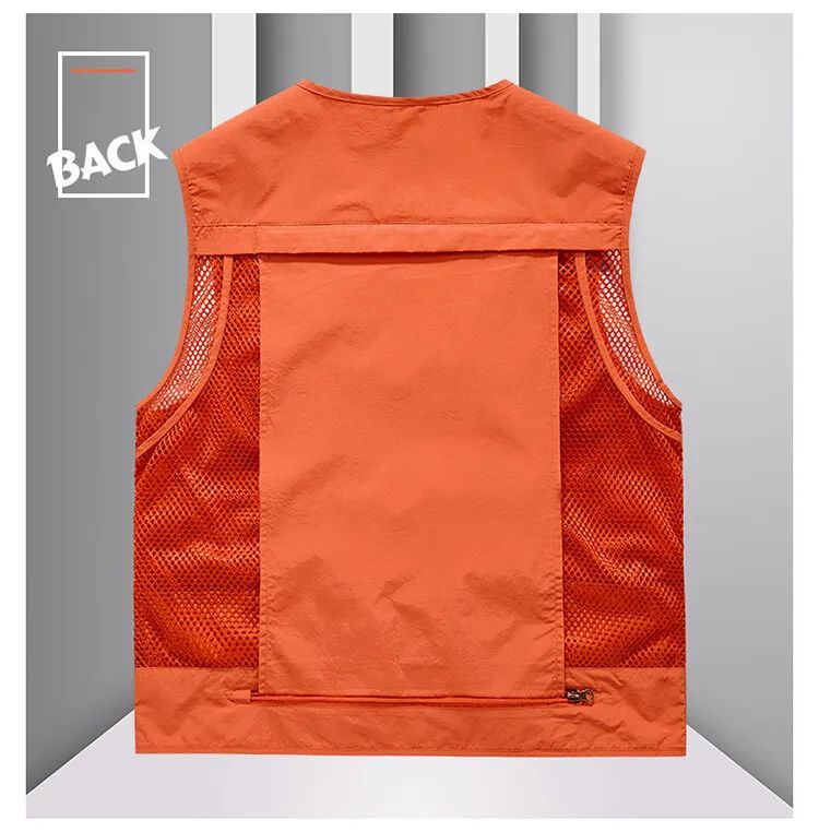 Colete Masculino de Malha com Vários Bolsos Secagem Rápida Sem Mangas Jaqueta Repórter Solto Casual Fino para Pesca Colete Masculino