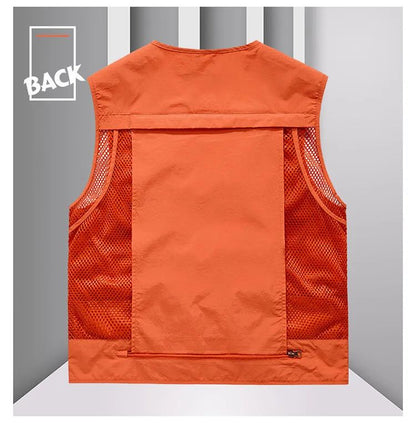 Colete Masculino de Malha com Vários Bolsos Secagem Rápida Sem Mangas Jaqueta Repórter Solto Casual Fino para Pesca Colete Masculino