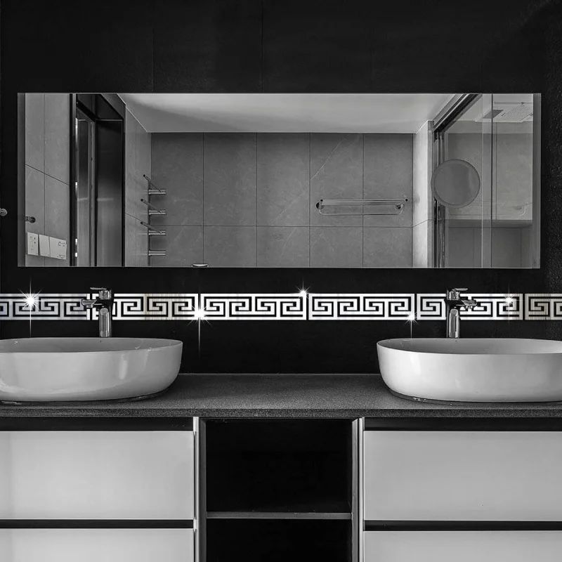 12pcs 20x5cm Acrylic Mirror Sticker Ceiling Edge Strip Self Adhesive Waist Line Wall Stickers for Living Room Corner Wall Decor