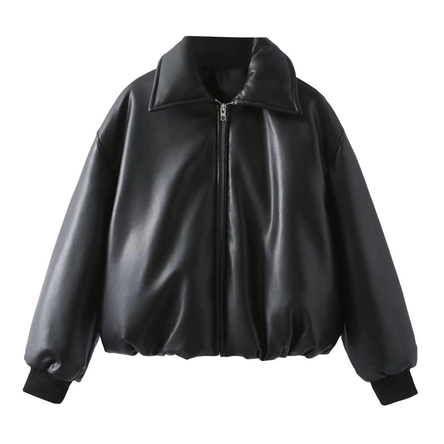 2025 Fall Winter Faux Leather Jacket for Women Oversized Streetwear Cotton Padded Parkas Short Bomber Coat Warm