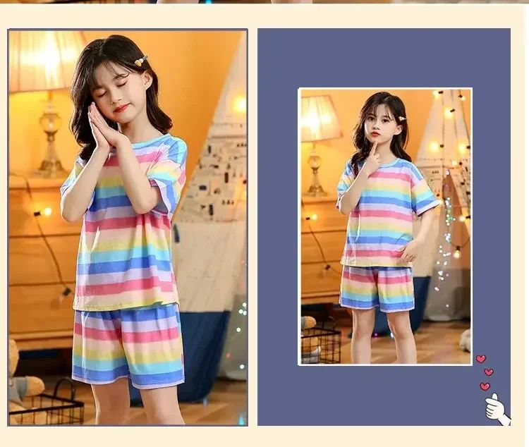 Summer Strawberry Sleepwear For Baby Kids Short Sleeve Pijamas Infantil 100% Cotton Kids Pajamas Set Boys Girls Clothes 6 8 10 Y