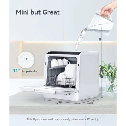 Portable Countertop Mini Dishwasher with 5L Water Tank 6 Washing Programs Air Drying Function