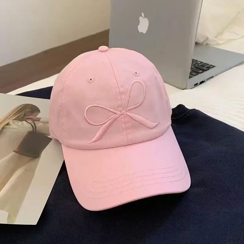Fashion Sweet Bowknot Embroidery Baseball Hat For Women Solid Color Girl Peaked Cap Outdoor Soft Cotton Snapback Sun Visors Hat