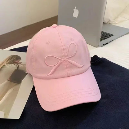 Fashion Sweet Bowknot Embroidery Baseball Hat For Women Solid Color Girl Peaked Cap Outdoor Soft Cotton Snapback Sun Visors Hat