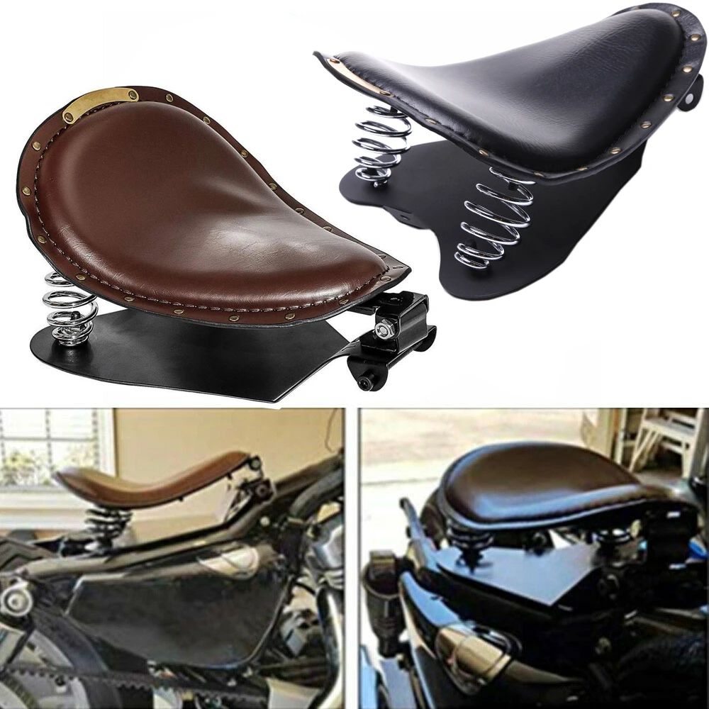 1 CONJUNTO de Assento Solo de Couro Retrô para Motocicleta + Suporte de Mola de 3" para Harley Custom Chopper Sportster Para Bobber Para Honda Para Yamaha