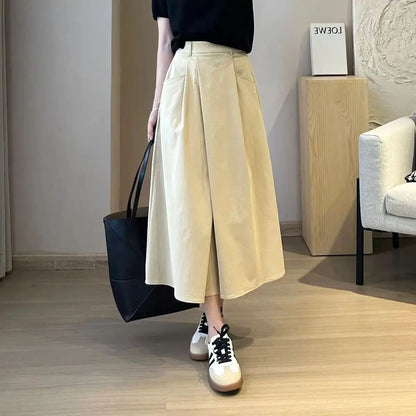 2026 Solid Color Big Size Half Skirt Women Leisure A- Line with Pocket Chinese Origin Simple Plus Size Mid Length Skirt