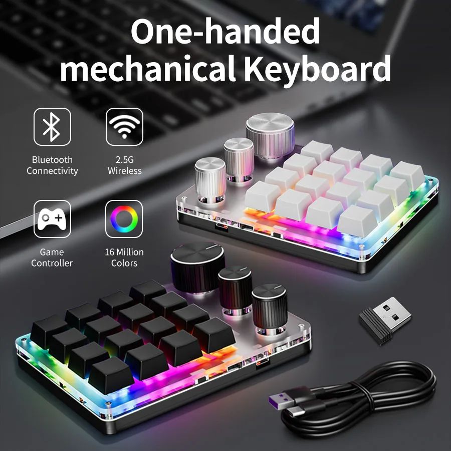 2.4G Personalize Bluetooth 3 Modos USB Teclado Mecânico Personalizado com Botão de Volume Botão Programável Macro Gaming 16 Teclas